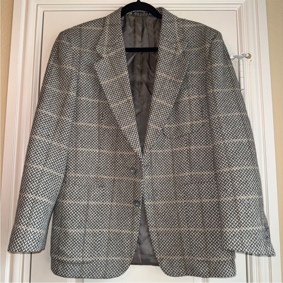 Valentino uomo wool gray/tan/beige tweed jacket size 39s oversize small